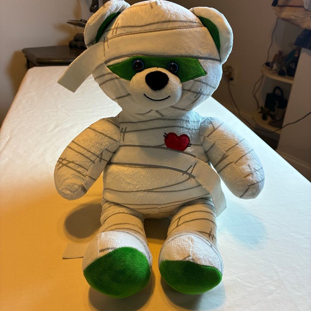 Build A Bear Halloween Mummy Teddy Bear Plush 16" White Green Stuffed Animal BAB